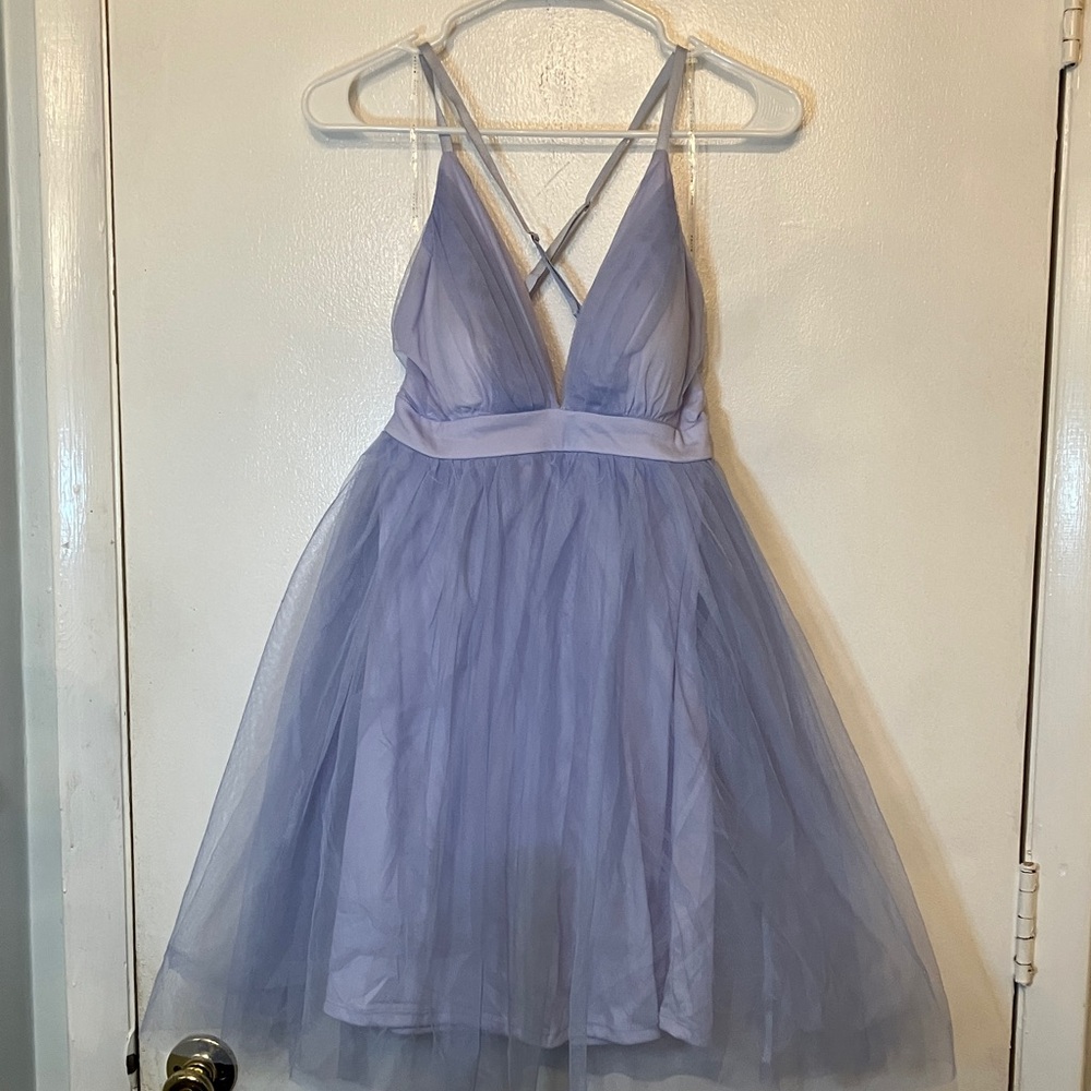 Haute Monde Soft Lavender Mesh Fabric backless , semiformal mini